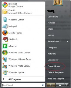 How to go to control panel in Windows VISTA